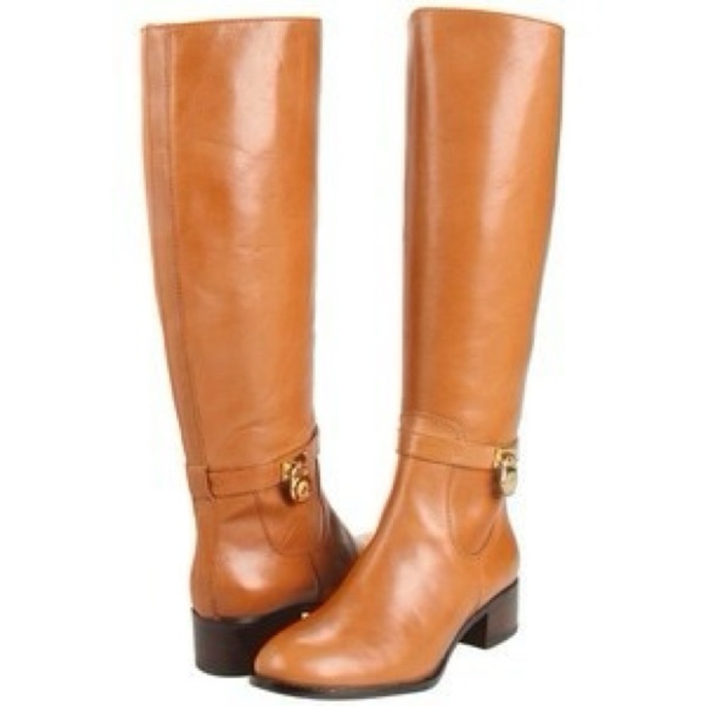Michael Kors Genuine Leather Hamilton Riding Brown Leather Knee-High Boots - Picture 2 of 12